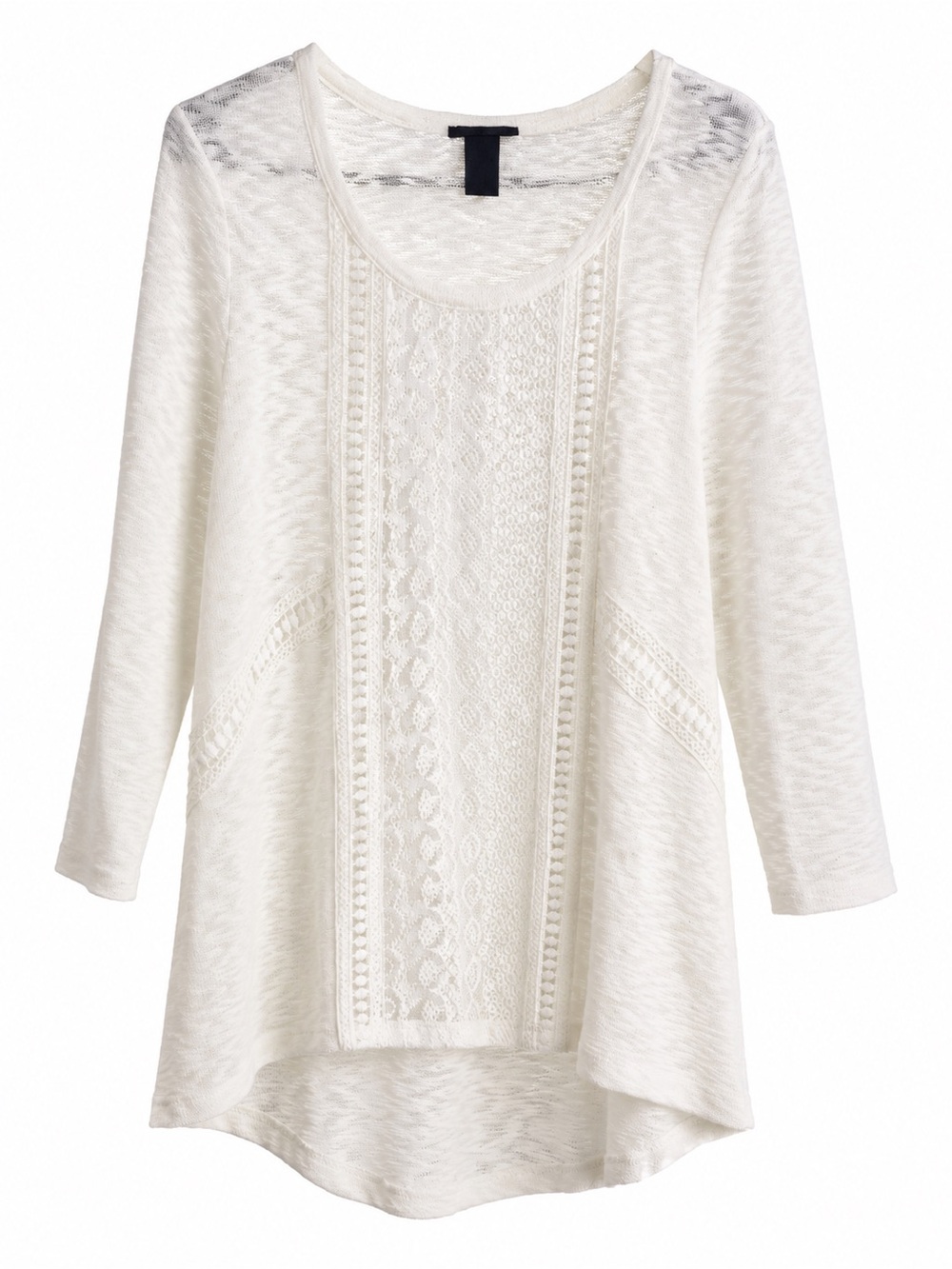 New Directions Weekend White Lace Inset Tunic Top XL 3/4 Sleeve High Low